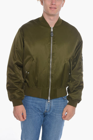 Shiny Effect Bomber Jacket with Back Maxi Patch