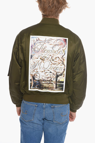 Shiny Effect Bomber Jacket with Back Maxi Patch