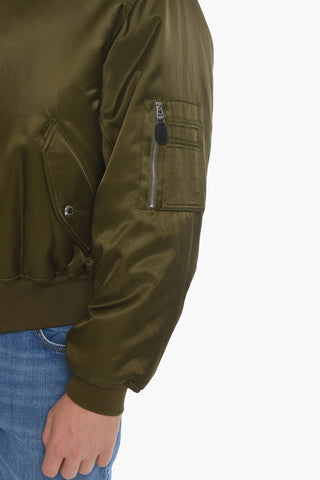 Shiny Effect Bomber Jacket with Back Maxi Patch