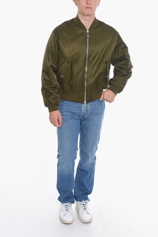 Shiny Effect Bomber Jacket with Back Maxi Patch