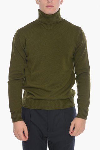 Virgin Wool Turtleneck Sweater with Rib Neck