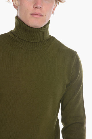 Virgin Wool Turtleneck Sweater with Rib Neck