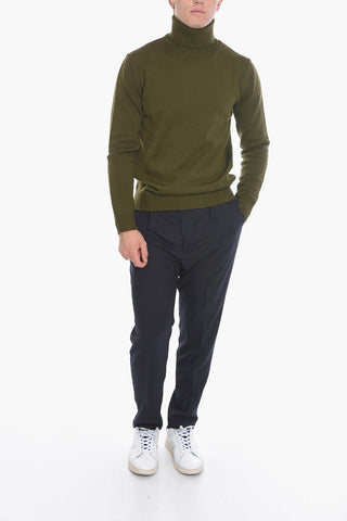 Virgin Wool Turtleneck Sweater with Rib Neck