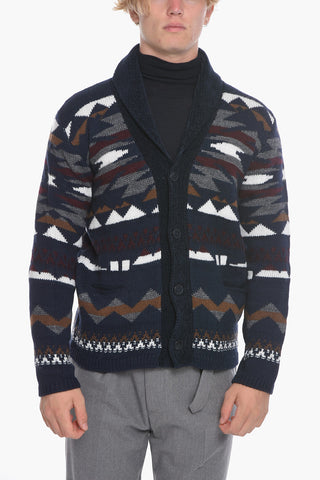 Aztec Motif Wool Blend Cardigan