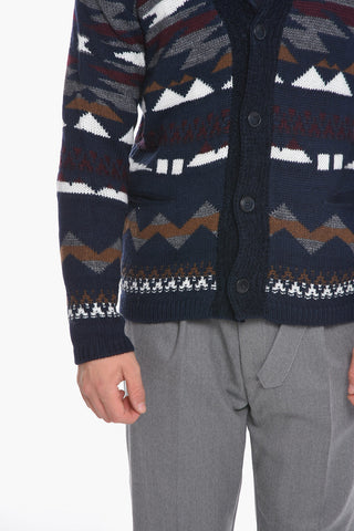 Aztec Motif Wool Blend Cardigan