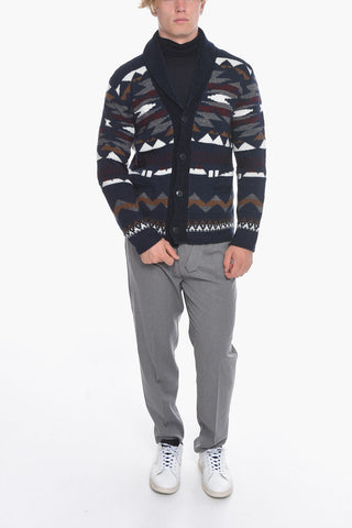 Aztec Motif Wool Blend Cardigan