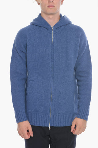 Virgin Wool Sweater with Hood and Zip Closure