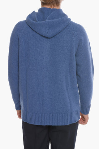 Virgin Wool Sweater with Hood and Zip Closure