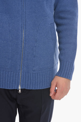 Virgin Wool Sweater with Hood and Zip Closure