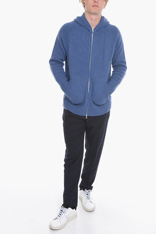 Virgin Wool Sweater with Hood and Zip Closure