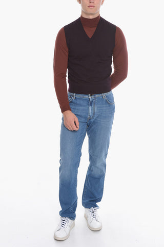 V Neck Jacquard Wool Vest