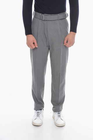 Virgin Wool Single-Pleat Pants with Belt