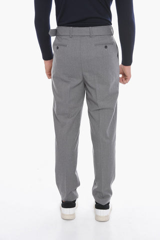 Virgin Wool Single-Pleat Pants with Belt