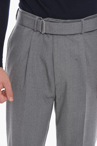 Virgin Wool Single-Pleat Pants with Belt