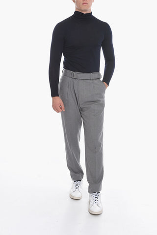 Virgin Wool Single-Pleat Pants with Belt