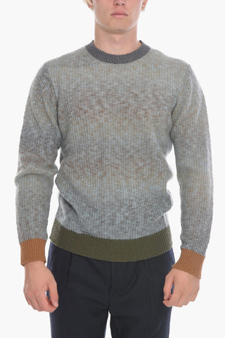 Two-Tone Crew-Neck Sweater with Rib Edges