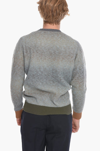 Two-Tone Crew-Neck Sweater with Rib Edges