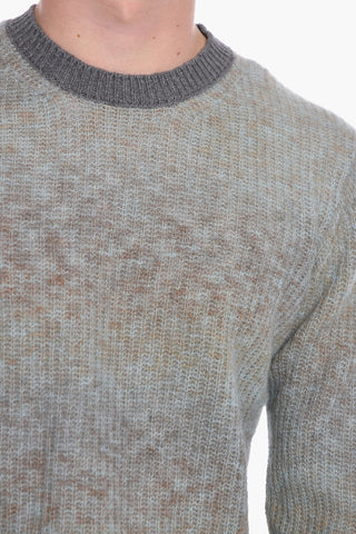 Two-Tone Crew-Neck Sweater with Rib Edges