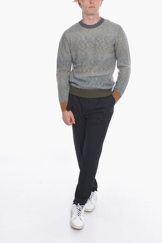 Two-Tone Crew-Neck Sweater with Rib Edges