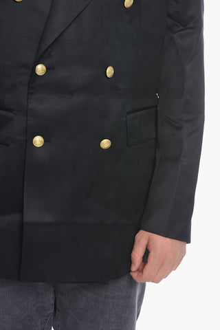 Blazer Doppiopetto in Satin con Bottoni Logati