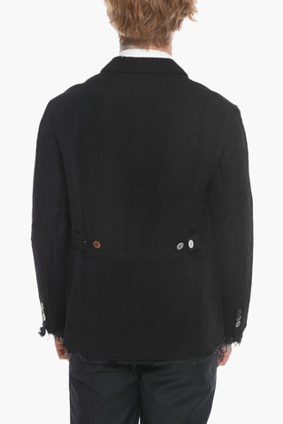 Wool-blend Single-breasted Blazer wit Raw-cut Hems