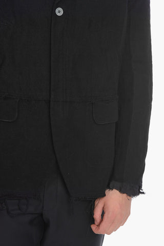 Wool-blend Single-breasted Blazer wit Raw-cut Hems