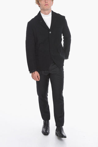 Wool-blend Single-breasted Blazer wit Raw-cut Hems