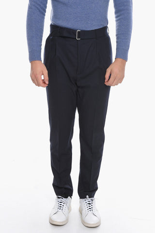 Virgin Wool Single-Pleat Pants with Belt