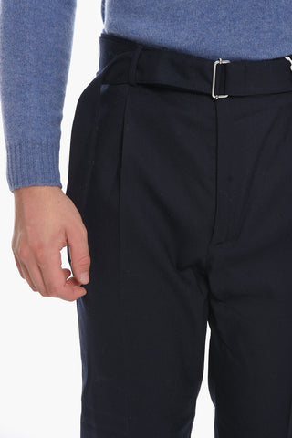 Virgin Wool Single-Pleat Pants with Belt
