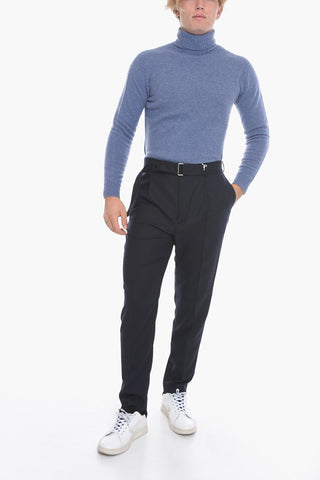 Virgin Wool Single-Pleat Pants with Belt