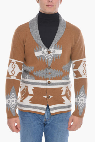 Aztec Motif Virgin Wool Cardigan