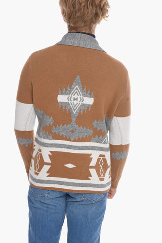 Aztec Motif Virgin Wool Cardigan