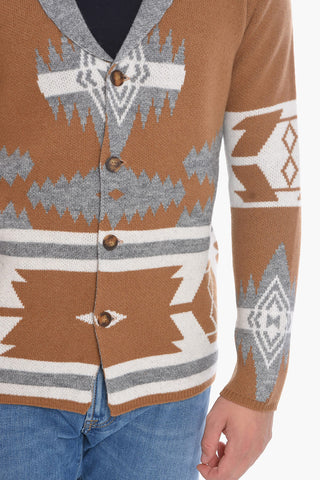Aztec Motif Virgin Wool Cardigan