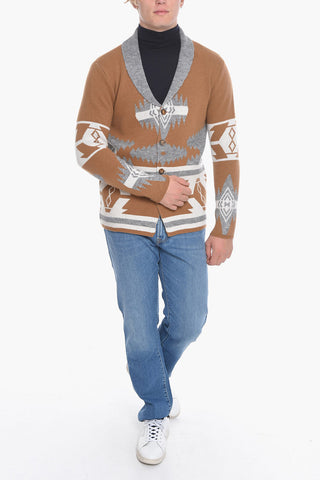 Cardigan in Lana Vergine Motivo Aztec