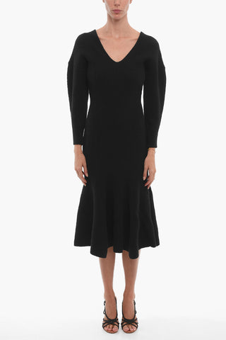 Vestito Maxi A Maniche Lunghe In Misto Lana