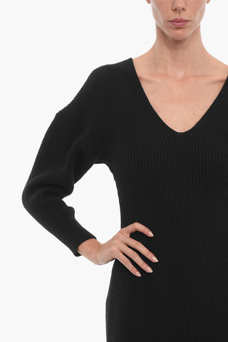 Vestito Maxi A Maniche Lunghe In Misto Lana