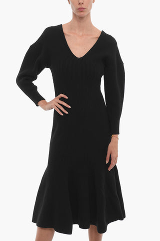 Vestito Maxi A Maniche Lunghe In Misto Lana
