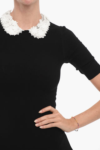 Short Sleeved Skater Dress With Macramé Neck