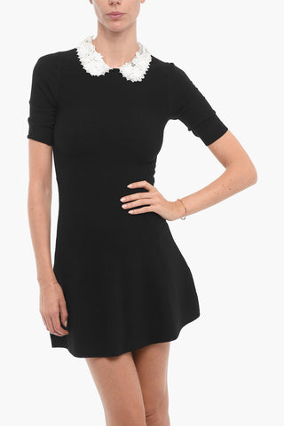 Short Sleeved Skater Dress With Macramé Neck