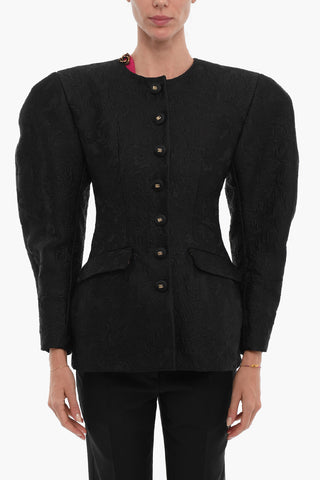 Jaquard Jacket With Floral Embroidery With Padded Shoulders