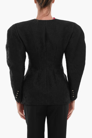 Jaquard Jacket With Floral Embroidery With Padded Shoulders
