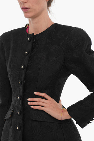 Jaquard Jacket With Floral Embroidery With Padded Shoulders