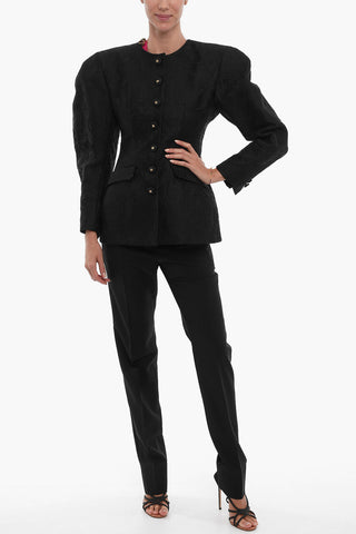 Jaquard Jacket With Floral Embroidery With Padded Shoulders