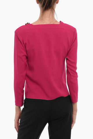 Long Sleeved Blouse With Squared Neck And Jewel Buttons