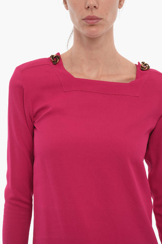 Long Sleeved Blouse With Squared Neck And Jewel Buttons