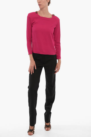 Long Sleeved Blouse With Squared Neck And Jewel Buttons