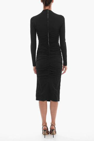 Rouched Long Sleeved Dress With cutouts