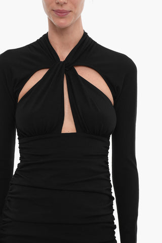 Rouched Long Sleeved Dress With cutouts