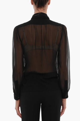 Camicia A maiche Lunghe In Seta Sheer Con Fiocco