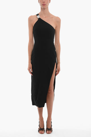 One-shoulder Bodycon Dress With Buckle And Side Slit
